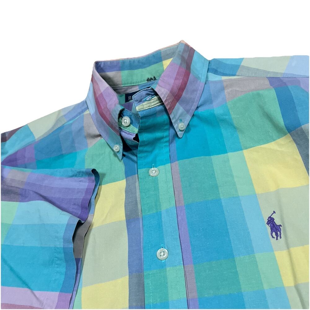 Ralph Lauren Blaire Shirt Size Large Multicolor Pastel Plaid Summer Easter Pony